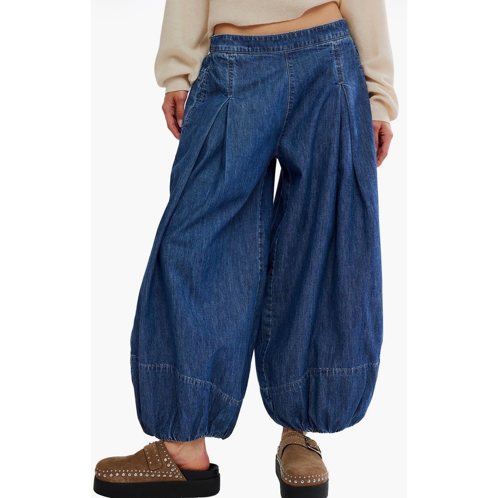Free People We The Free Moonflower Baggy Harem Jeans Blue Denim Balloon Pants